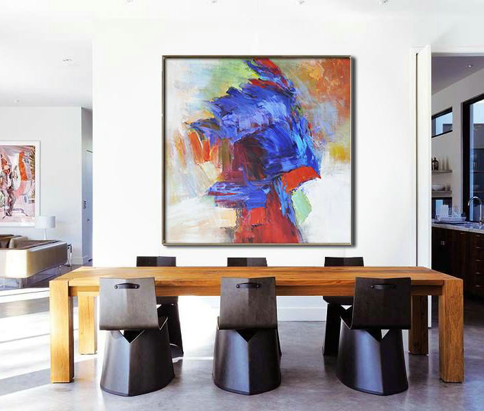 Large Abstract Painting,Oversized Square Abstract Art,Giant Canvas Wall Art,Blue,Red,Orange.etc